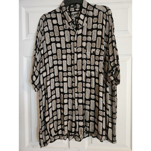 Enro Luomo Shirt Adult 1X BIG Black Tan Button Up Geometric Pattern Mens SS - Picture 1 of 3